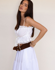 white Button down tank top
Lace trim
Adjustable front tie
Sleeveless
Straight neckline
Adjustable straps
summer tank top
country side tank top
