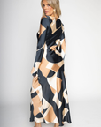 Satin long sleeve maxi dress
Geometric graphic printed
Unlined
fall wedding guest maxi dress