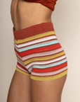 Striped knit micro shorts
Elastic waistband
Unlined
multicolored stripe shorts
beach short cover up