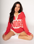 Graphic printed knit top. Collar neckline. Long sleeves. Unlined. amore graphic tee. valentines day outfit. lounge wear