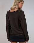 Fuzzy heather crochet knit sweater. Henley quarter neckline with button down closures. Long sleeves. Unlined. brown pullover. brown sweater. fall sweater. fall outfit