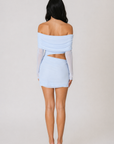 Mesh long sleeve mini dress
Fold over
Cinched sides
Side opening
Lined
blue mesh mini wedding guest dress