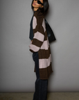 Striped open knit crochet longline cardigan. Long sleeves. Open front. Unlined. striped long knit cardigan. fall outfit. winter outfit. fall cardigan. winter cardigan. layering piece