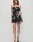 Floral mini dress
Low back
Ruffle trim
Chiffon fabric
Slip on style
Adjustable shoulder straps
Fully lined for coverage
Polyester