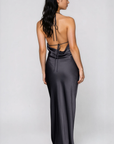 Soft shine maxi dress
High neckline
Low open back
Adjustable ties at the neck and back for a barely-there feel
Lined
black satin maxi dress
black satin wedding guest dress