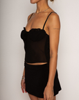 Sheer cami tank top
Adjustable straps
Faux front tie
Ruffle detailing
Side zipper
Unlined/sheer
black sheer tank top
going out top
going out outfit