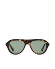 Oversized aviator frame
Featuring a straight brow line
Teardrop-shaped lenses
Distinctive keyhole bridge
Thick, structured frame with sculptural finish
tortoise frame and green lens aviator sunglsses