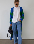 Striped fuzzy crochet knit longline cardigan. Long sleeves. Open front. Unlined. long cardigan. striped cardigan. fall cardigan. fall outfit