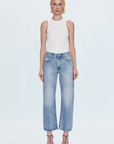 Faded straight leg jeans
Mid rise bowed straight leg jeans
No stretch
Button and zipper fly
Five pocket construction
Rise: 10" / Inseam: 29" / Leg Opening: 17.5"
Cotton
mid to light wash denim jeans