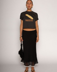black Graphic printed cropped t-shirt
Crewneck neckline
Short sleeve
Unlined
baguette tee
summer tee