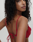 red Underwire bikini top
Ruffle neckline
Adjustable shoulder straps and back ties
Chiffon fabric over bust