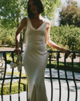 ivory Satin maxi dress
Cowl neck neckline
Open back
Adjustable back tie for waist snatching
Mermaid hem
bridal maxi dress
bridal shower maxi dress
rehearsal maxi dress
bride dress
wedding dress