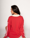 Graphic printed knit top. Collar neckline. Long sleeves. Unlined. amore graphic tee. valentines day outfit. lounge wear