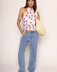 Polka dot printed halter top
Button closure neck strap
Fixed back straps
Lined
green and pink polka dot halter top
going out top
summer going out top