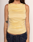Boatneck tank top
Sleeveless
Ruched sides
Unlined
yellow tank top
summer tank top
summer going out top