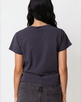 navy blue Crewneck t-shirt top
Short sleeve
Unlined
Cotton/Spandex