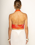 red Mesh printed halter top
Fixed strap
Deep V-neckline
Open back
Lined
going out top
summer top
spring top