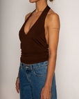 brown halter top. summer halter top. going out top