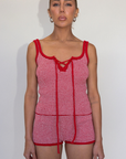 red and white Striped knit mini shorts
Has stretch
Unlined