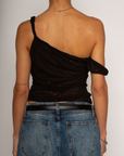 Knit mesh crop top. Twisted fixed straps. Raw edge hem. Fully lined/sheer. black sheer top. black tank top. going out top