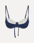 Denim underwire layered bikini top
Adjustable straps
Metal heart detail
Back tie string