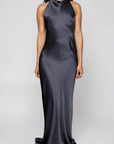 Soft shine maxi dress
High neckline
Low open back
Adjustable ties at the neck and back for a barely-there feel
Lined
black satin maxi dress
black satin wedding guest dress