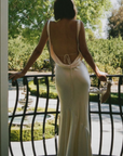 ivory Satin maxi dress
Cowl neck neckline
Open back
Adjustable back tie for waist snatching
Mermaid hem
bridal maxi dress
bridal shower maxi dress
rehearsal maxi dress
bride dress
wedding dress