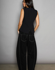 black Barrel leg jeans. Contrast stitching. Button fly. Five pocket construction. Unlined. fall jeans. fall pants. fall outfit. winter outfit. winter pants