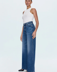 Relaxed, ultra wide leg silhouette
High rise waist
Comfort stretch denim
Waist: 26" / Rise: 12" / Length: 33"
Cotton/Spandex
medium wash blue denim jeans