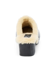 Black leather clog mule with fur lining and silver studs