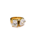 gold Rectangle and tear dropped CZ ring
Stainless steel/Zircon/18K gold plated
Non tarnish
Lead-free