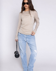 beige sheer long sleeve top