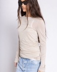 beige sheer long sleeve top