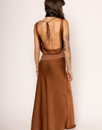 brown Satin maxi dress
Cowl neckline
Mesh waist detail
Low back cowl
Adjustable back tie
Side zipper closure
Partially lined
brown wedding guest dress
fall wedding guest dress
western wear wedding guest dress