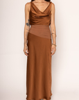 brown Satin maxi dress
Cowl neckline
Mesh waist detail
Low back cowl
Adjustable back tie
Side zipper closure
Partially lined
brown wedding guest dress
fall wedding guest dress
western wear wedding guest dress