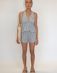 green and white Striped linen shorts
Adjustable waist tie
Side pockets
Unlined
summer outfit
resort vacation outfit