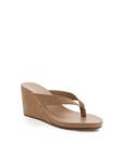 Retro thong wedge mule
Mid wedge heel
Open round toe
Exposed heel counter
Synthetic upper, lining and outsole
Heel height 9cm
tan suede wedge heel