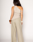 Woven wide leg pants. Elastic waist with drawstring closure. Side pockets. Back pocket. Unlined. resort wear. lounge wear. resort vacation pants. flowy pants. linen pants