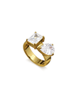 gold Rectangle and tear dropped CZ ring
Stainless steel/Zircon/18K gold plated
Non tarnish
Lead-free
