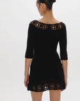 Knit crochet mini dress
Designed in Cloud Knit fabric
Drop waist dress
Soft crochet fabric on the neckline and skirt
Tie detail on the skirt
Crochet design on neckline and skirt
FRANKIES BLACK KNIT CROCHET MINI DRESS
3/4 SLEEVE