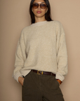Fuzzy boucle knit sweater. Crewneck. Unlined. beige sweater. fall sweater. winter sweater. bone sweater