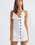 Woven dress. Fixed straps. Front button down closures. Fully lined. Mini dress. White dress. Summer dress. Bridal party dress. Engagement dress. Thin straps