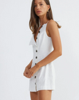 Woven dress. Fixed straps. Front button down closures. Fully lined. Mini dress. White dress. Summer dress. Bridal party dress. Engagement dress. Thin straps