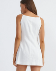 Woven dress. Fixed straps. Front button down closures. Fully lined. Mini dress. White dress. Summer dress. Bridal party dress. Engagement dress. Thin straps