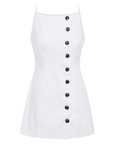Woven dress. Fixed straps. Front button down closures. Fully lined. Mini dress. White dress. Summer dress. Bridal party dress. Engagement dress. Thin straps
