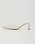 Diamante crystal studded white mesh kitten heels. heels for christmas. holiday look. holiday heels
