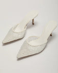 Diamante crystal studded white mesh kitten heels. heels for christmas. holiday look. holiday heels