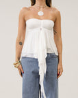 white tube top. ruffle tube top.