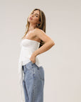 white tube top. ruffle tube top.