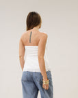white tube top. ruffle tube top.